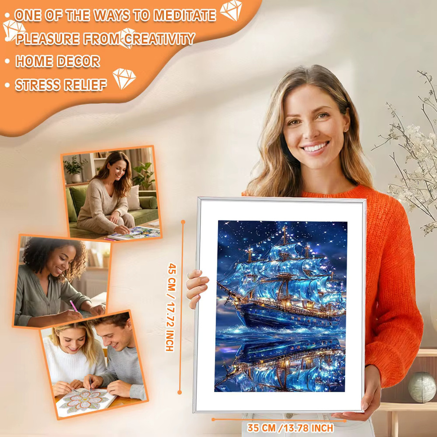 Huacan Diamond Painting Set Sternenhimmel Seemann Landschaft Mosaik Bild in Multicolour B/H: 30 x 20 cm - Bild 4