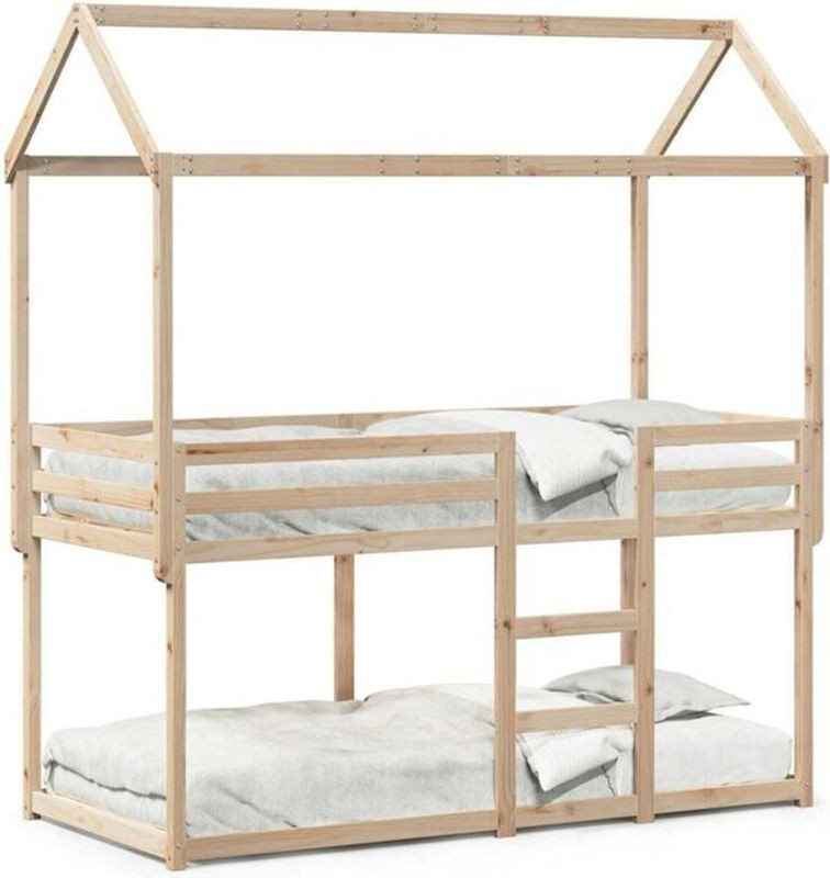 Vidaxl Etagenbett aus Massivholz Kiefer in Natur und Braun, B/T/H: 200 x 90 x 112 cm (ohne Matratze) - Bild 1
