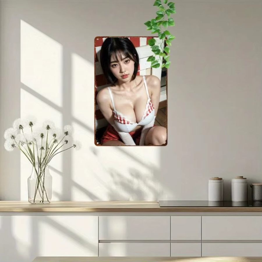 HELLOYOUNG Anime Wandkunst Metallschild Retro Anime Mädchen Deko aus Aluminium, Farbe: Weiß/Mehrfarbig, B/H: 30,0 x 20,0 cm - Bild 2