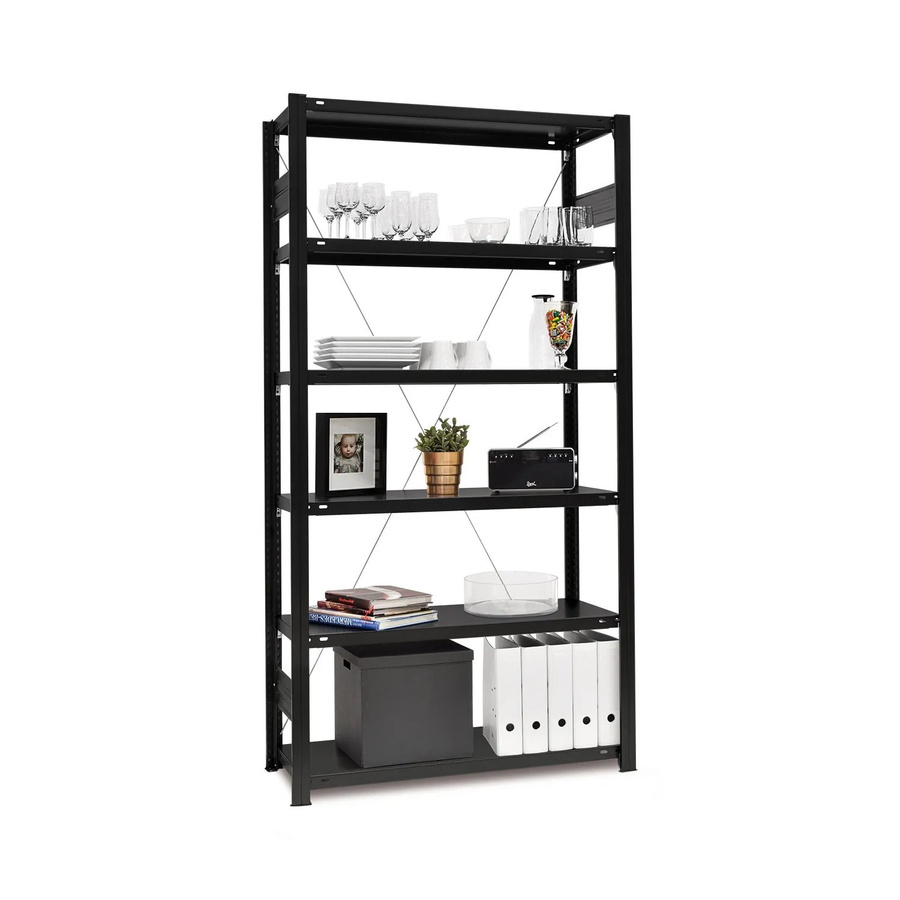 PROREGAL Wohnregal Motemo aus Stahl, Schwarz Matt, H x B x T: 200 x 100 x 60 cm, 5 Ebenen mit 150 kg Fachlast - Bild 2