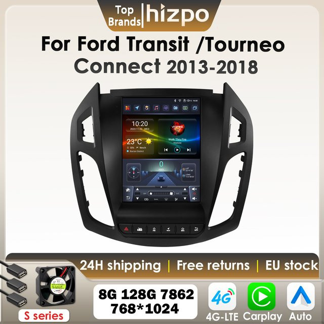 Hizpo Android Autoradio für Ford Transit und Tourneo Connect 2013-2018 mit 9,7 Zoll vertikalem Tesla-Stil Bildschirm, GPS, 4G und Bluetooth in Schwarz - Bild 1
