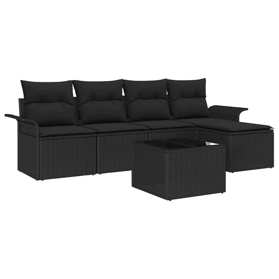 vidaXL Garten-Sofa-Set aus Polyrattan in Schwarz, 6-teiliges L-Shape Lounge-Set mit Kissen für Terrasse und Garten - Bild 2