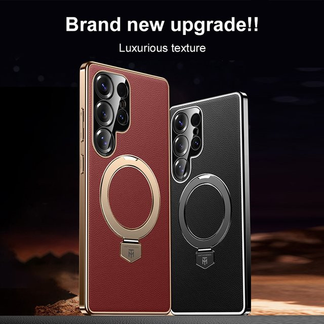 Luxus Leder Schutzhülle mit Drehhalterung für Samsung S25 S24 S23 Ultra in Weiß mit magnetischer Funktion und Kabelloses Laden sowie Kameraschutz - Bild 1