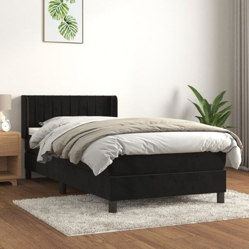 Vidaxl Boxspringbett mit Matratze aus Samt in Schwarz, B/B/H: 100 x 200 cm - Bild 1