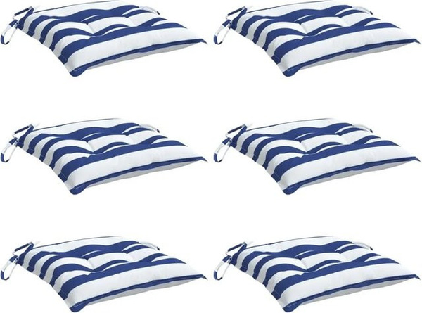 6er-Set vidaXL Stuhlkissen aus Oxford-Gewebe, Blau-Weiß gestreift, B/T/H: 50 x 50 x 7 cm