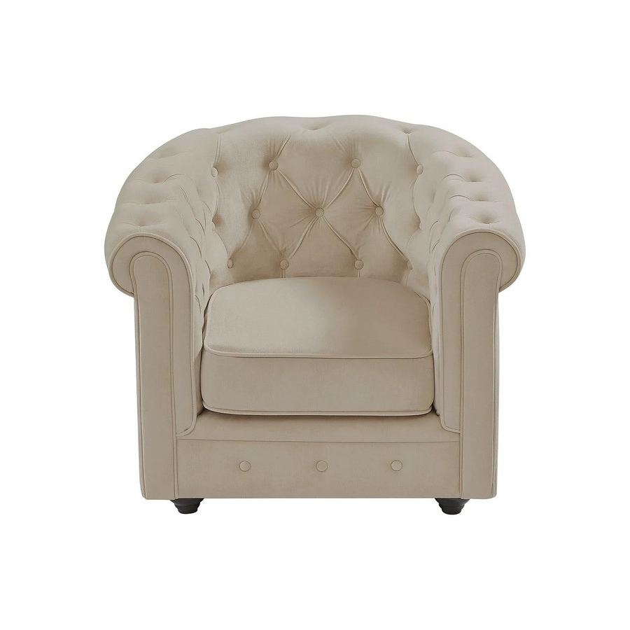 Vente-unique Chesterfield Sessel aus Samt mit gerader Rückenlehne in Beige, Höhe: 82 cm - Bild 2