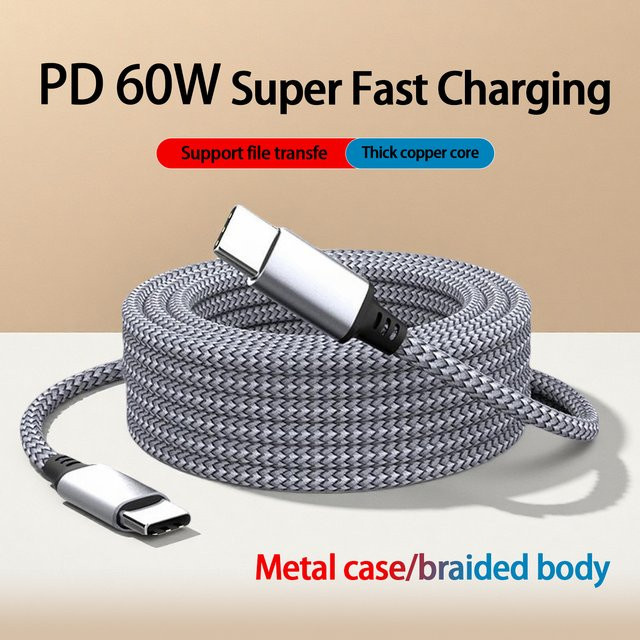 PD60W Typ-C zu C Schnellladekabel und Verlängerungskabel kompatibel mit iPhone 15, Xiaomi, Samsung, Kameras und Laptops - Bild 1