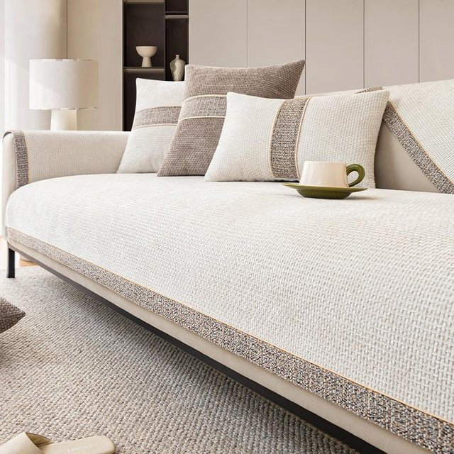 Chenille-Sofabezug von Your Warm Home in Beige, einfarbig und rutschfest, universelles Sofatuch für dein Wohnzimmer, Breite: 240 cm - Bild 1