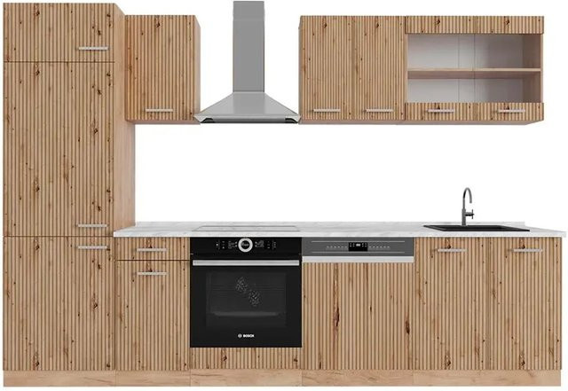 Vicco R-Line Küchenzeile Artisan-Eiche/Goldkraft Eiche in modernem Design mit Marmor-Optik, B: 300 cm, H: 207 cm, T: 60 cm - Bild 1