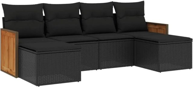 vidaXL 6-tlg Garten-Sofagarnitur in L-Form mit Polsterkissen, Schwarz, Poly Rattan und Metallgestell - Bild 1