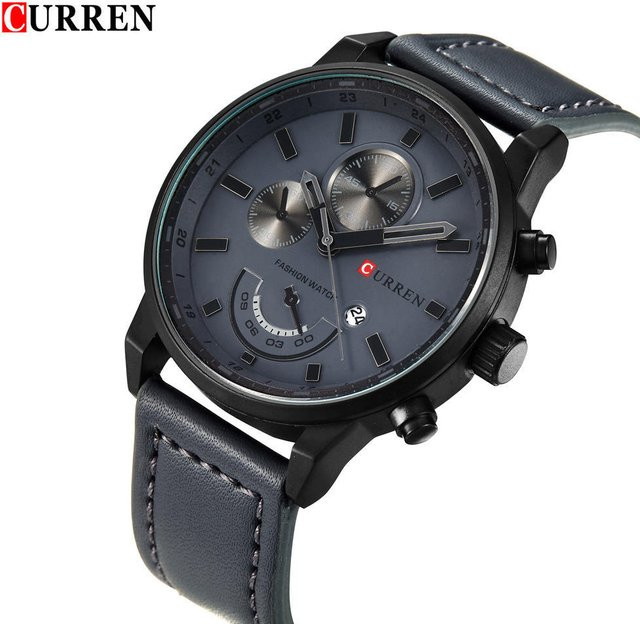 CURREN Armbanduhr Quarz, Leder, Grau, Herren, 3 ATM, Datum - Bild 1