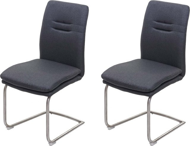 2er-Set MCW Esszimmerstuhl H70 Freischwinger aus Stoff in Dunkelgrau mit Edelstahlgestell - Bild 1