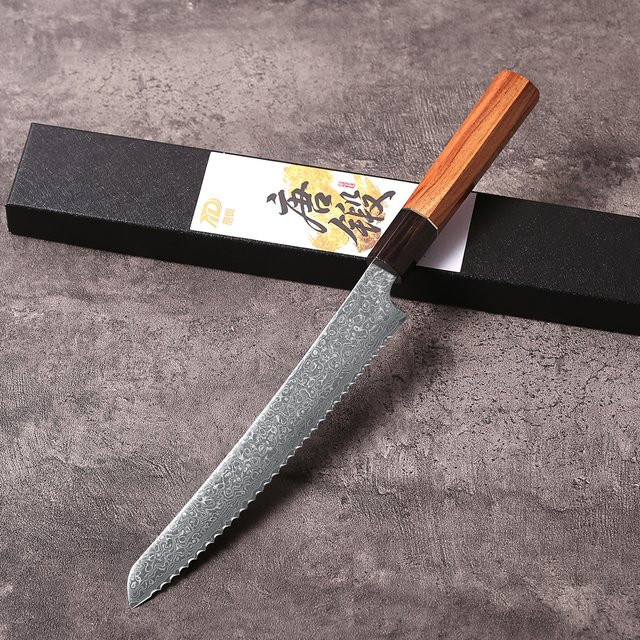 MOSTODOZO Brotmesser aus Damaszener Stahl mit 21,59 cm Klingenlänge für Brot, Käse und Backwerk - Bild 1