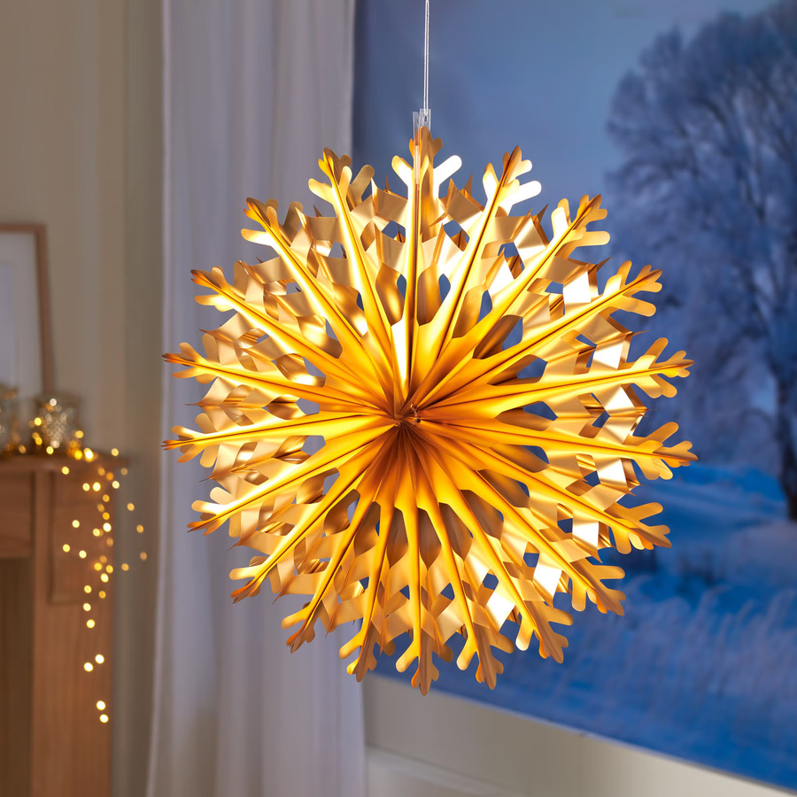 XXL-3D-Dekofigur Schneeflocke Gold von Viva Domo als abstrakter geometrischer Weihnachtsanhänger für Wand und Winterdekoration - Bild 2