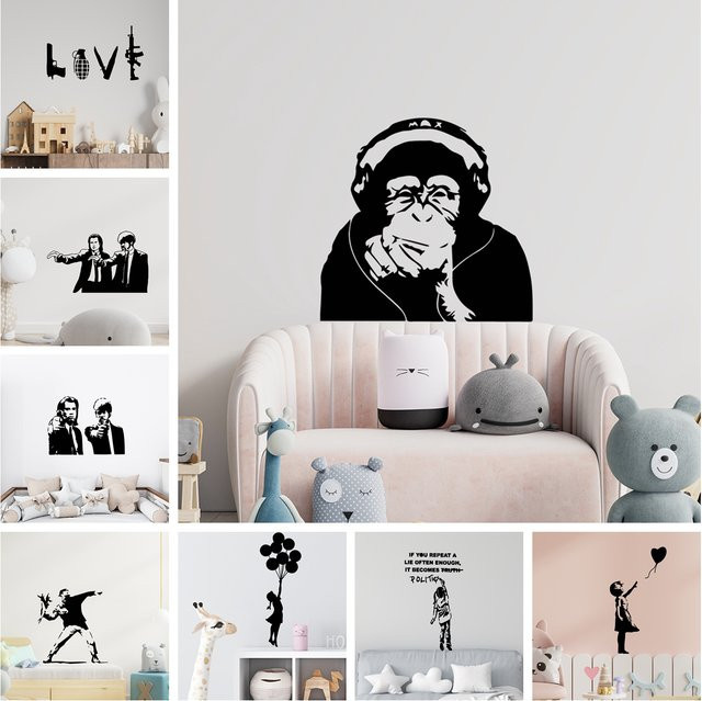Banksy Wandkunst Wandaufkleber Moderne Dekoration in Schwarz für Wohnzimmer und Kinderzimmer - Bild 1