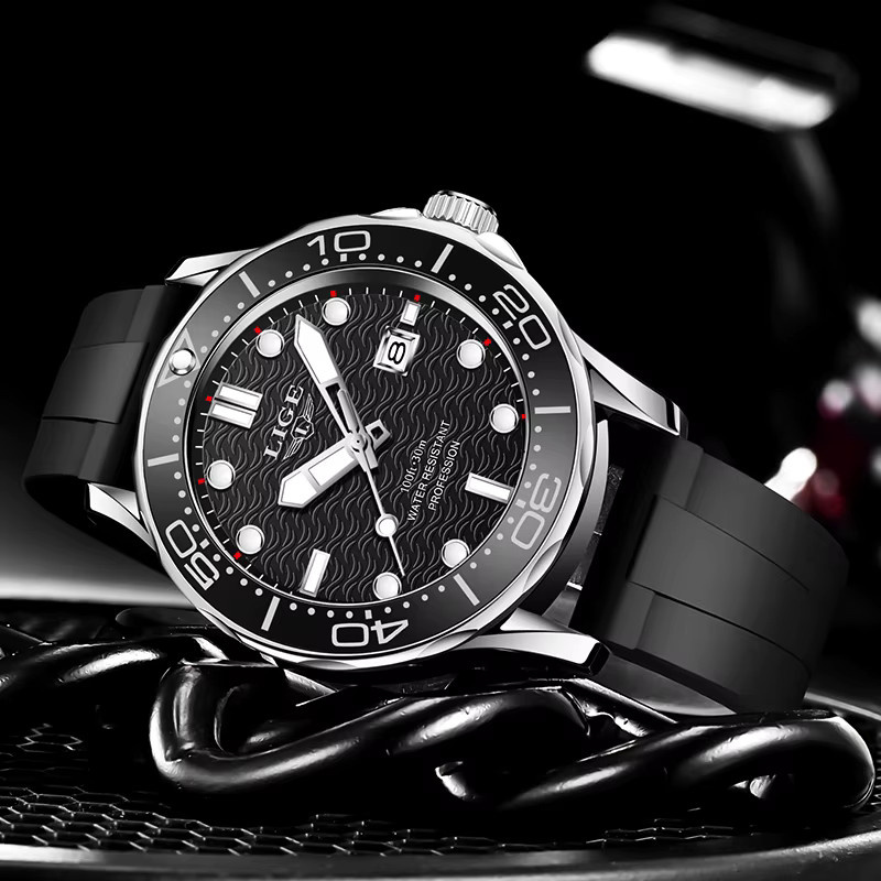 LIGE Armbanduhr Quarz, Silikon, Schwarz, Herren - Bild 2