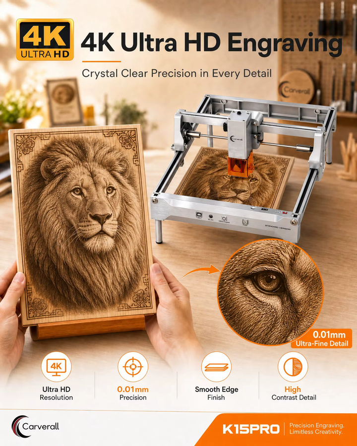 Carverall K15PRO Diodenlaser-Gravurmaschine und Laserschneider mit 7W bis 12W für Holz, Acryl, Leder und Metall mit A4 Arbeitsfläche - Bild 4