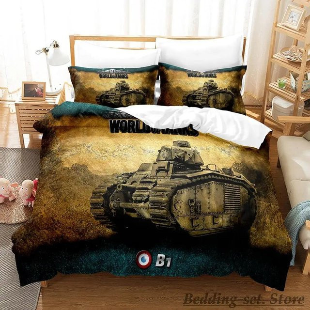 World Of Tanks Bettwäsche-Set aus Mikrofaser mit Bettbezug und Kissenbezug, Braun, B/H: 70 x 133 cm - Bild 1