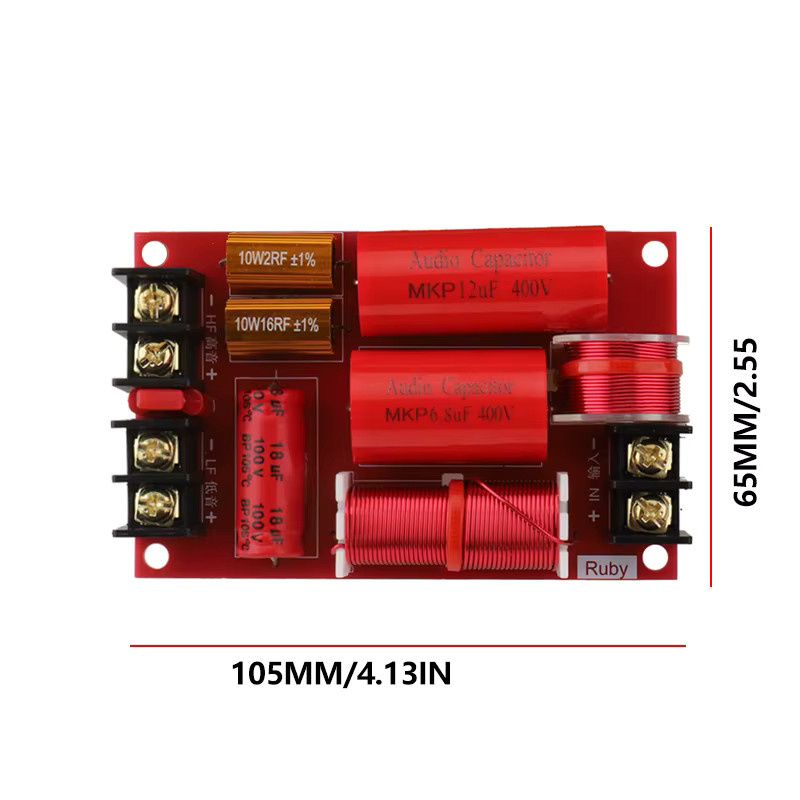 WMAT Hi-Fi 2-Wege-Frequenzweiche 250W Crossover-Netzwerk DIY-Kit für 6,5-8 Zoll Lautsprecher in Rot - Bild 5