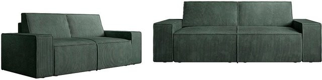 Vente-unique Couchgarnitur Amelia in Piniengrün mit Cord-Bezug, bestehend aus einem 3-Sitzer und einem 2-Sitzer, Breite: 210 cm und 230 cm - Bild 1