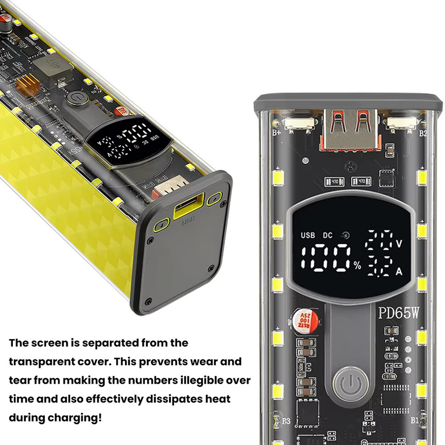diymore Powerbank DIY Akkubox für 18650 Akkus mit 65W PD Schnellladung, einstellbare DC-Spannung und Display in Gelb - Bild 5