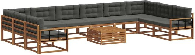vidaXL Outdoor-Sofagarnitur aus Akazienholz in U-Form, 11-teiliges Set mit Kissen in Anthrazit - Bild 1