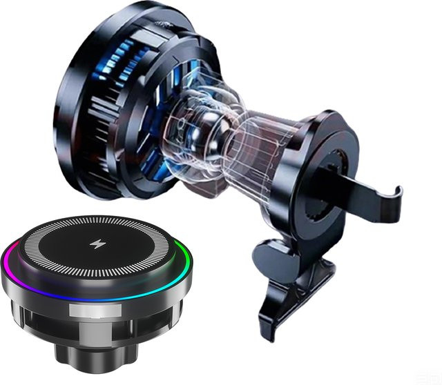 UYUXIO Magnetischer kabelloser Auto-Ladeadapter mit TEC-Kühlung, 15W Schnellladestation und Autohalterung für iPhone, Schwarz - Bild 1