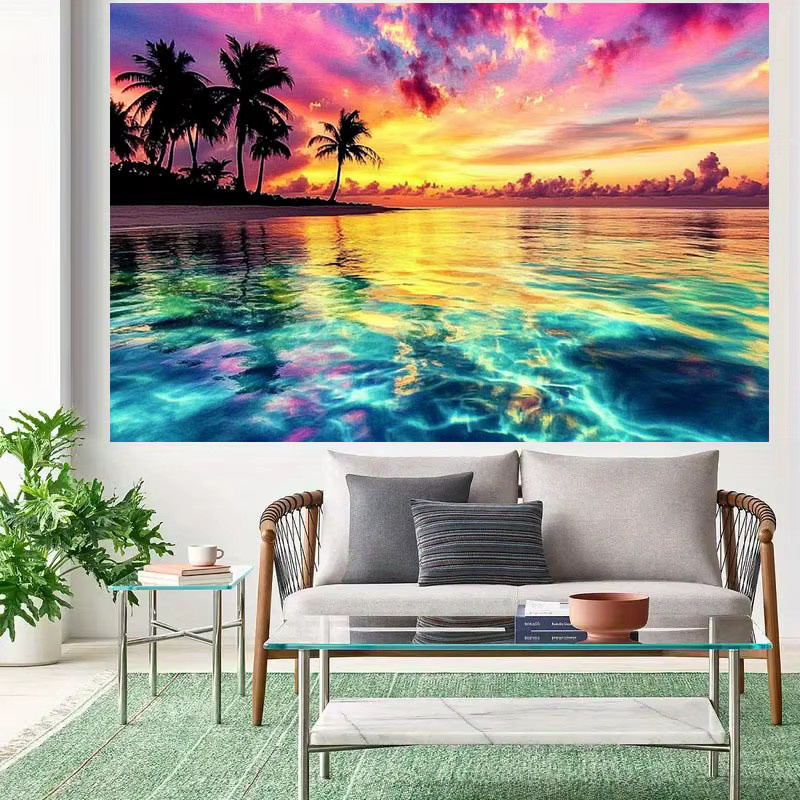 VIKAMA Wandteppich Tropischer Sonnenuntergang mit Palmen und Strand in Multicolour, B/H: 60 x 40 cm - Bild 3
