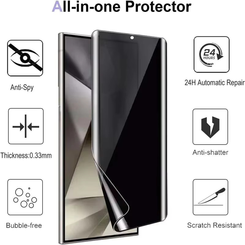 Hydrogel Display Schutzfolie mit Privatsphäre-Funktion für Samsung Galaxy S25 Ultra, S25 FE, S24, S23, S22 und S24 FE 5G, transparente Vollabdeckung - Bild 3