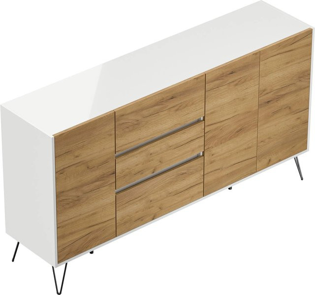 Posseik Sideboard Industrial Q in Weiß Eiche mit 3 Schubladen und 3 Türen, B: 177,0 cm, H: 42,0 cm, T: 93,6 cm - Bild 1