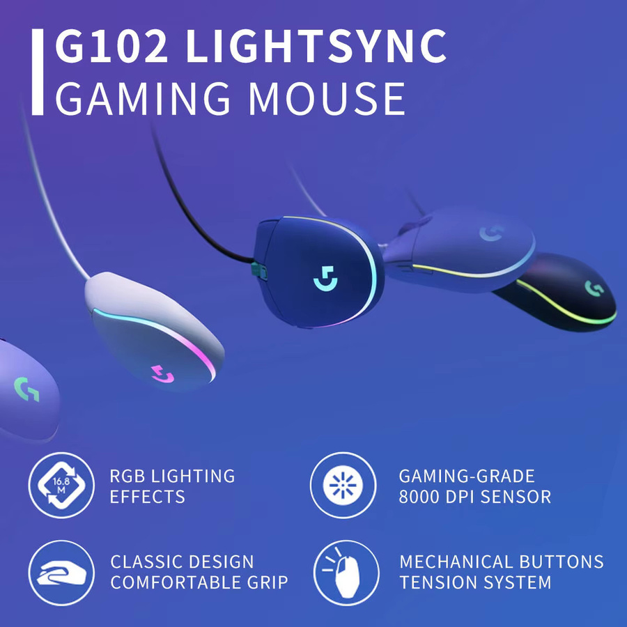 Logitech G102 Gaming-Maus mit HERO Sensor, 8000 DPI, RGB-Beleuchtung und 6 programmierbaren Tasten in Schwarz - Bild 2