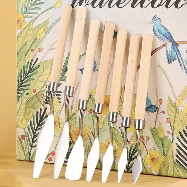 7er Set Edelstahl Malmesser für Gouache und Öl mit flexibler Klinge in Silber - Bild 1