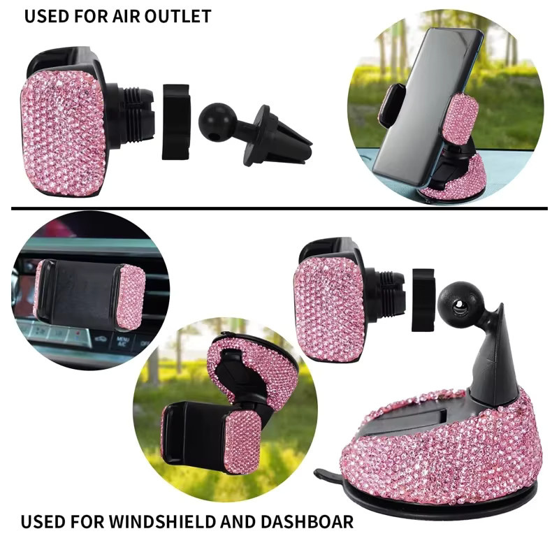 WORLDKPI Bling Autotelefonhalterung mit Strass-Kristallen und Lüftungsschlitz-Basis für das Armaturenbrett in Blau oder Pink - Bild 2