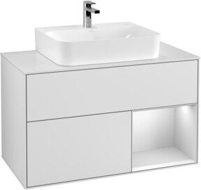 V&B Waschtischunterschrank Finion 100 mit Regal in Weiß lackiert, Breite: 100 cm, Höhe: 50,1 cm, Tiefe: 50,1 cm - Bild 1