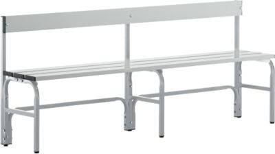 Sypro Umkleidebank mit Rückenteil aus Metall in Weißaluminium, Breite: 150 cm - Bild 1