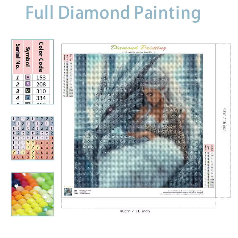 SDOYUNO DIY Diamond Painting Set Fantasy Drache und Mädchen Mosaik Kreuzstich Kit mit Full Round Steinen - Bild 2