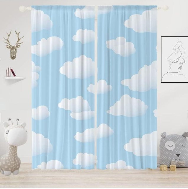 Blackout Vorhang für das Kinderzimmer mit blauem Himmel und weißen Wolken, dekorative Gardine aus Polyester, Breite: 100 cm, Höhe: 70 cm - Bild 1