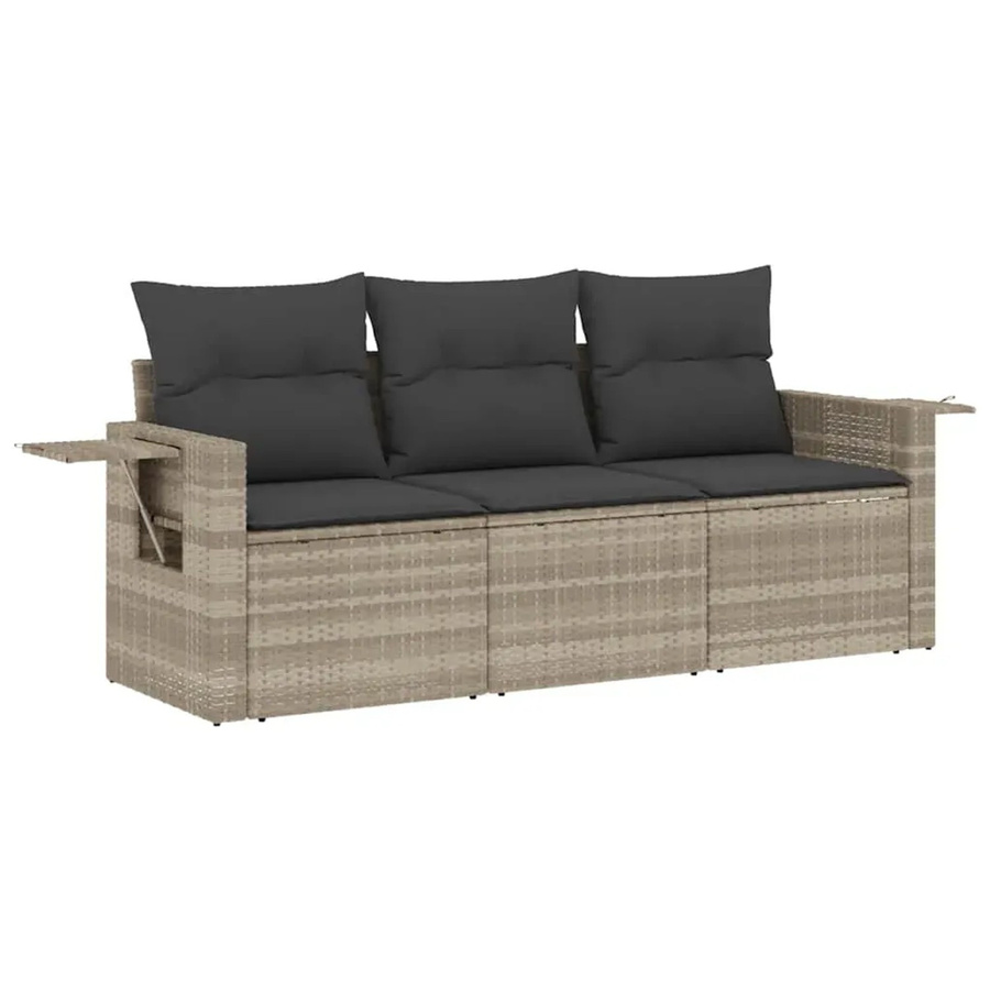vidaXL 3-tlg. Garten-Sofagarnitur aus Polyrattan in Hellgrau mit Kissen und Metallrahmen - Bild 2