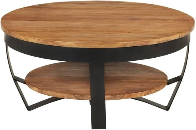 vidaXL Couchtisch aus Massivholz Akazie in Braun im Industriestil, B/T/H: 65 x 65 x 32 cm - Bild 1