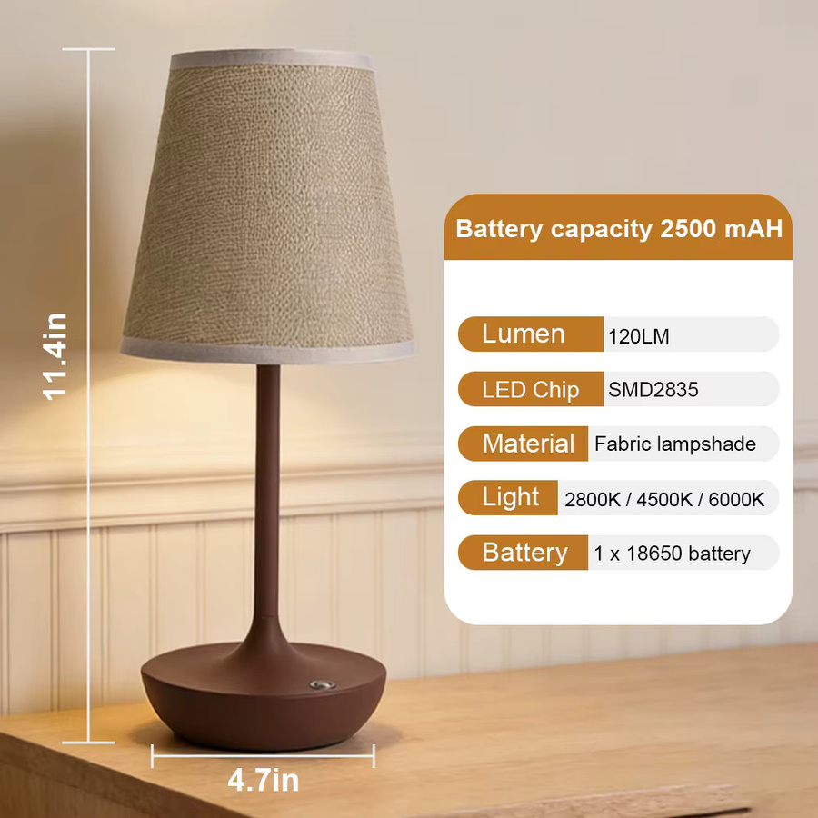 Dimmbare LED-Tischlampe von ggbingo mit Stofflampenschirm in Beige, USB-aufladbar und Touch-Bedienung für das Schlafzimmer - Bild 2
