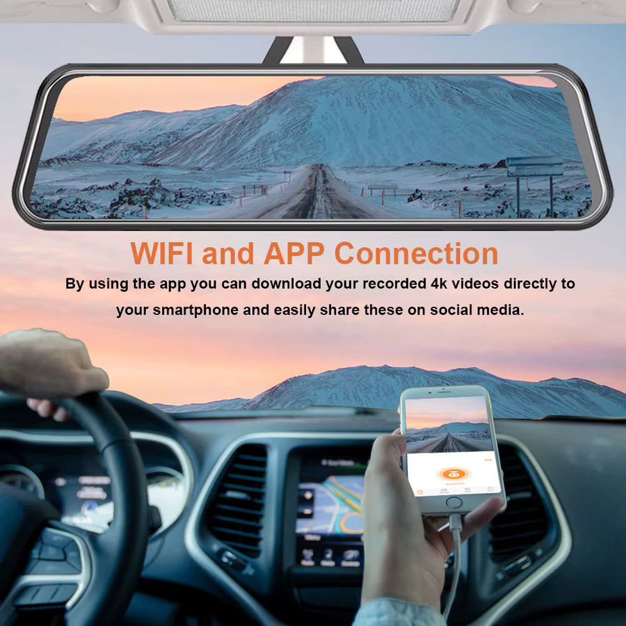 Hgdo Dash Cam mit Wi-Fi und Rückfahrkamera, 10 Zoll Spiegel Rückspiegel Dashcam, FHD 1080p Video Recorder mit Nachtsicht, Schwarz - Bild 5