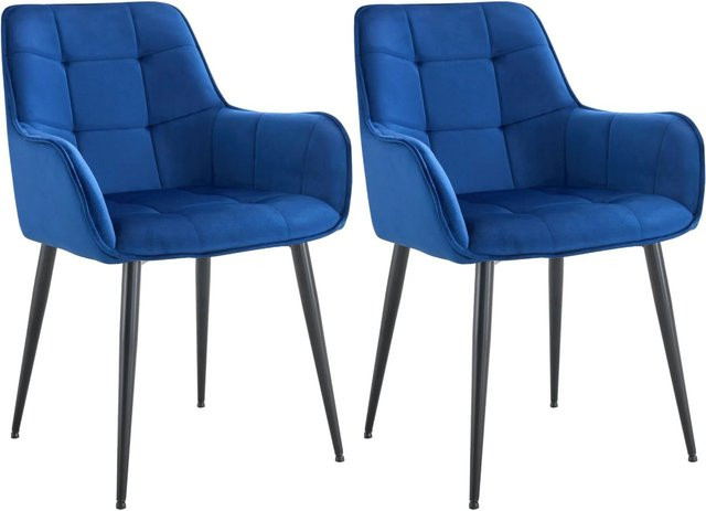 2er Set DELUKE BOKEL Esszimmerstühle aus Samt in Dunkelblau mit modernem Design, B/T/H: 58 x 62 x 86 cm - Bild 1