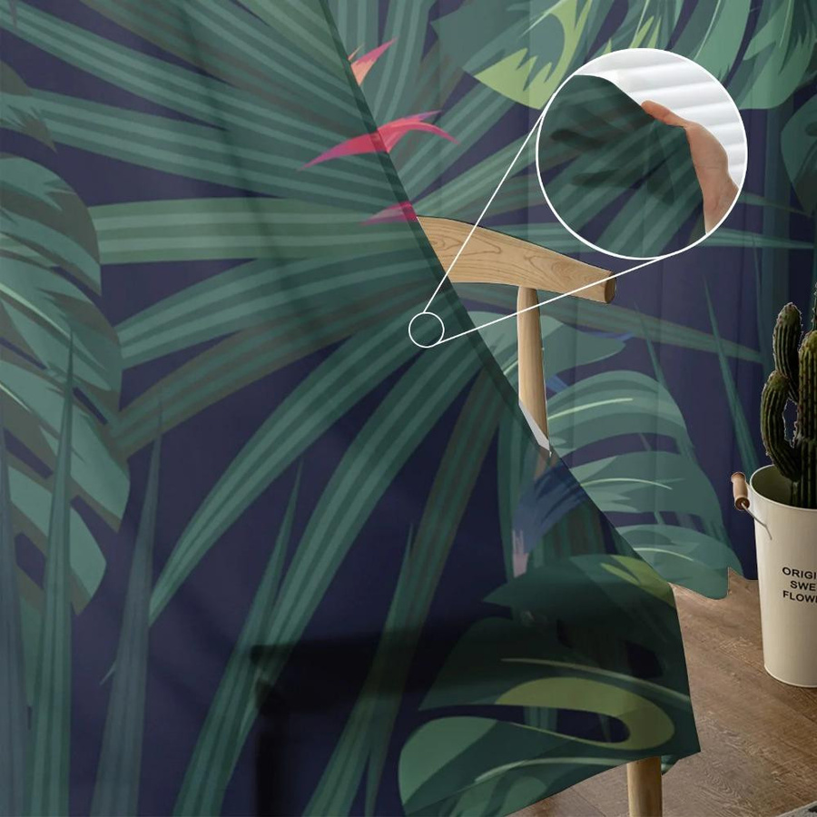 Yiran Furniture Transparentes Voile-Organza-Vorhang Tropischer Dschungel mit Blumen und Blättern, Farbe: Grün/Mehrfarbig, B: 135 cm, H: 115 cm - Bild 2