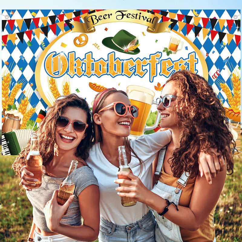 Oktoberfest Banner mit rustikalem Karomuster als Party-Dekoration für dein bayerisches Herbstfest in Blau und Mehrfarbig - Bild 4