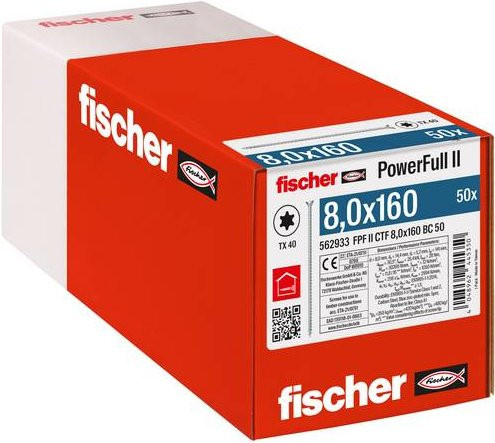 Fischer Holzschraube FPF II CTF mit Torx-Antrieb, Durchmesser: 8 mm, Länge: 160 mm, Stahl galvanisch verzinkt, 50 Stück - Bild 1