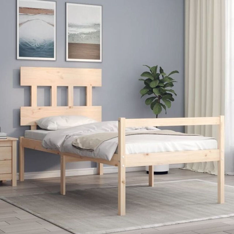 Seniorenbett aus Massivholz Kiefer mit Kopfteil von vidaxl in Braun, B/T/H: 90 x 200 cm - Bild 1