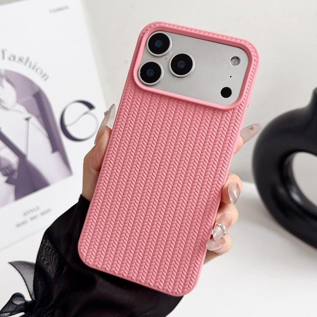 Stoßfeste iPhone Schutzhülle mit geflochtenem Muster für iPhone 17 Air 16 Pro Max 14 13 12 11 Plus in Pink - Bild 1