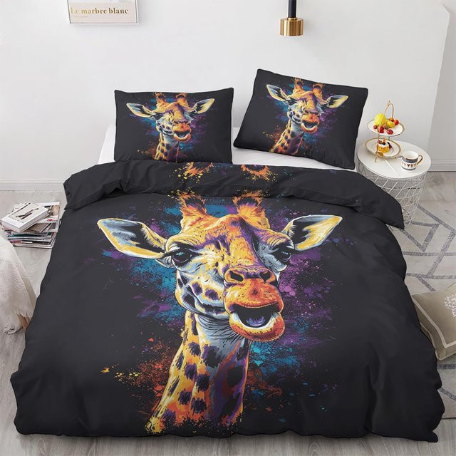 Flylo Bettwäsche-Set mit lustigem Giraffen-Motiv, 3-teilig, Mikrofaser, Bunt, B/H: 140 x 200 cm - Bild 1