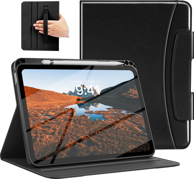 Dadanism Premium Leder Folio Ständer Hülle für iPad 11 Zoll (11. Generation 2025) und iPad 10,9 Zoll (10. Generation 2022) in Schwarz oder Braun - Bild 1