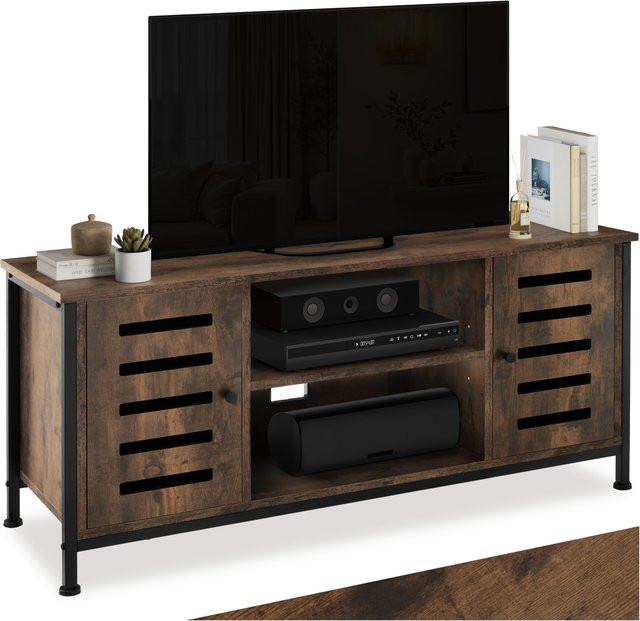 tectake TV-Board Carlow im Industrial Style mit Magnettüren und Kabelaussparungen, Braun/Schwarz, B/T/H: 110 x 41,5 x 50,5 cm - Bild 1